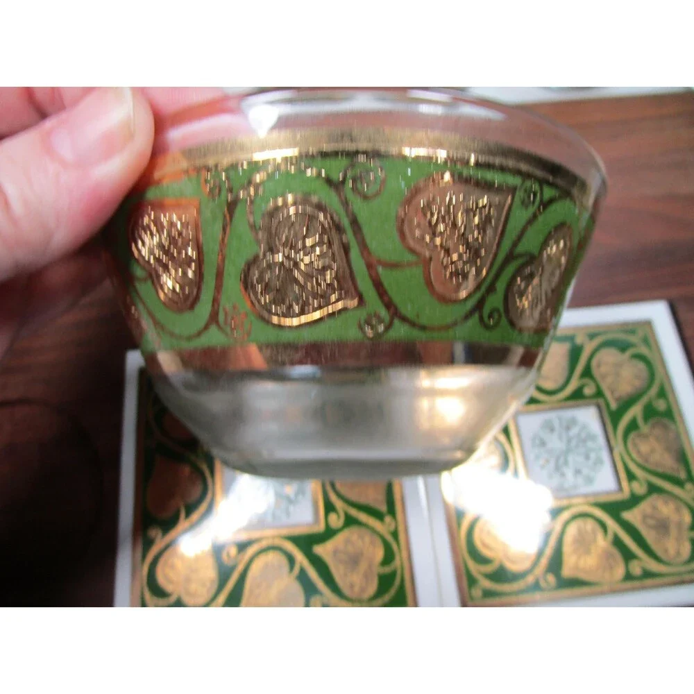 1960s Culver Highball Set, 8 Tumblers, 2 Bowls, Wood Tray, 22k Gold